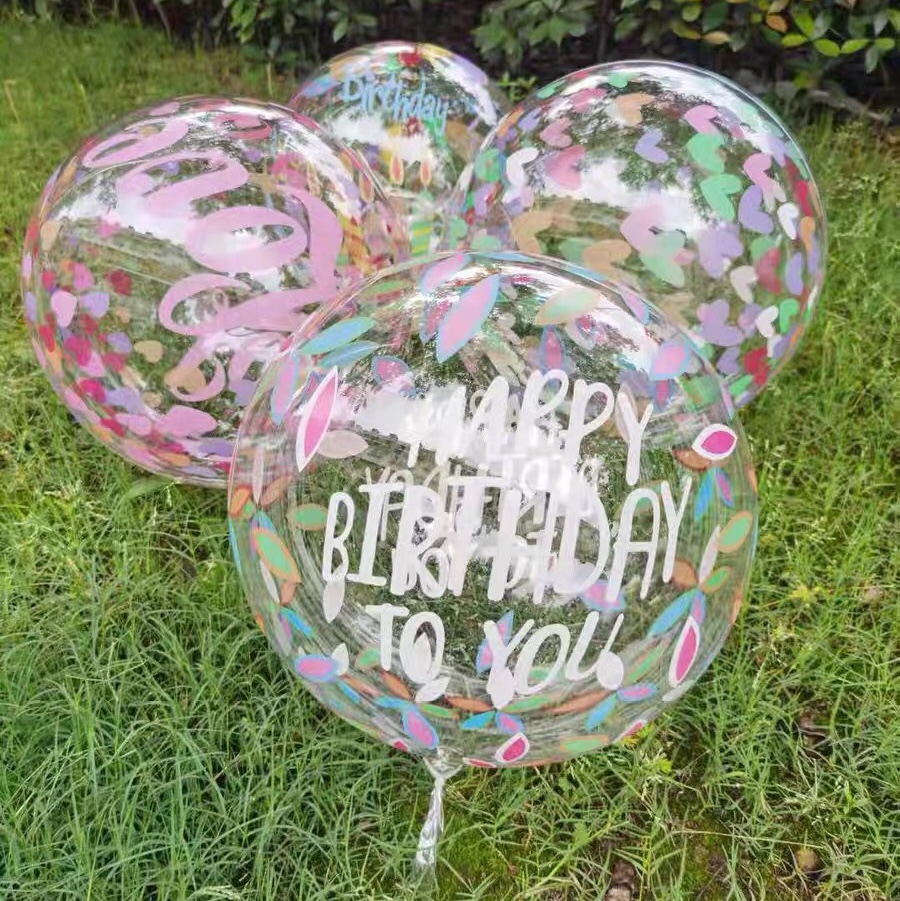 网红透明波波球50个装10寸18寸24寸地推彩灯气球装饰玫瑰花束气球印花波波球