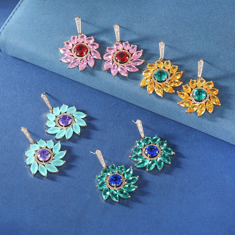 Summer new S925 silver needle flower heart-shaped fritillion small fresh port wind earrings zircon earrings