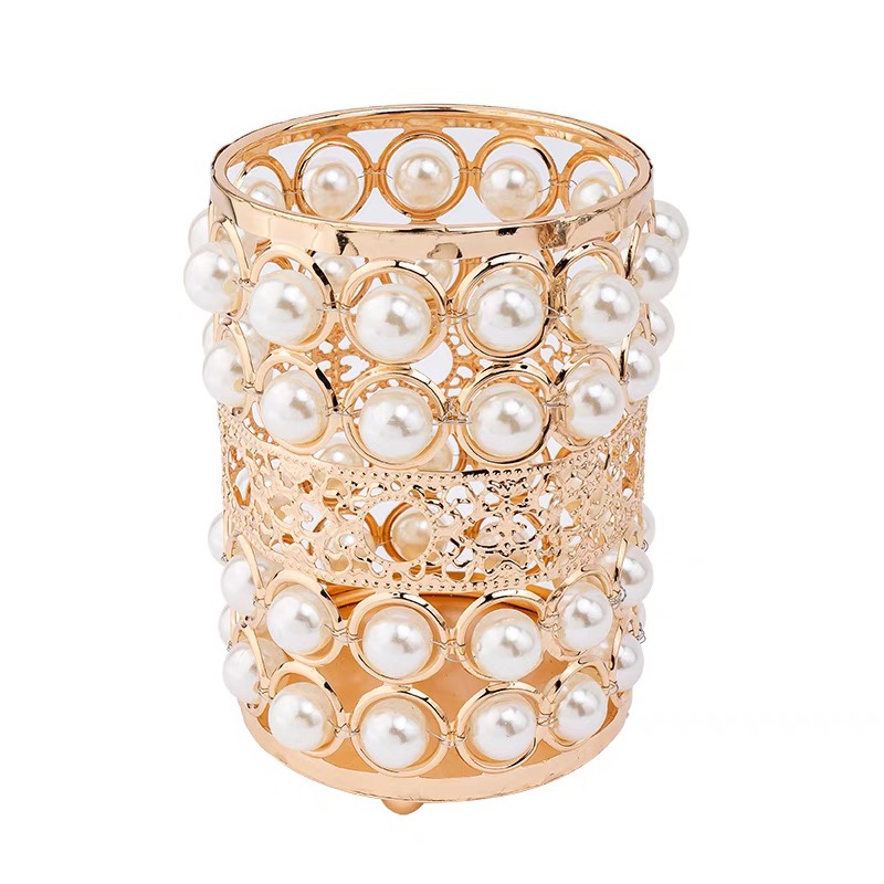 PX水晶玻璃收纳盒欧日式桌面桶时尚化妆刷圆形摆件 水晶笔筒PXBT28