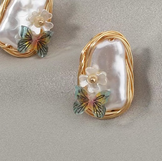 Freshwater mussel shell butterfly ear studs