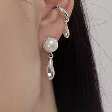 Half beaded copper drop earrings