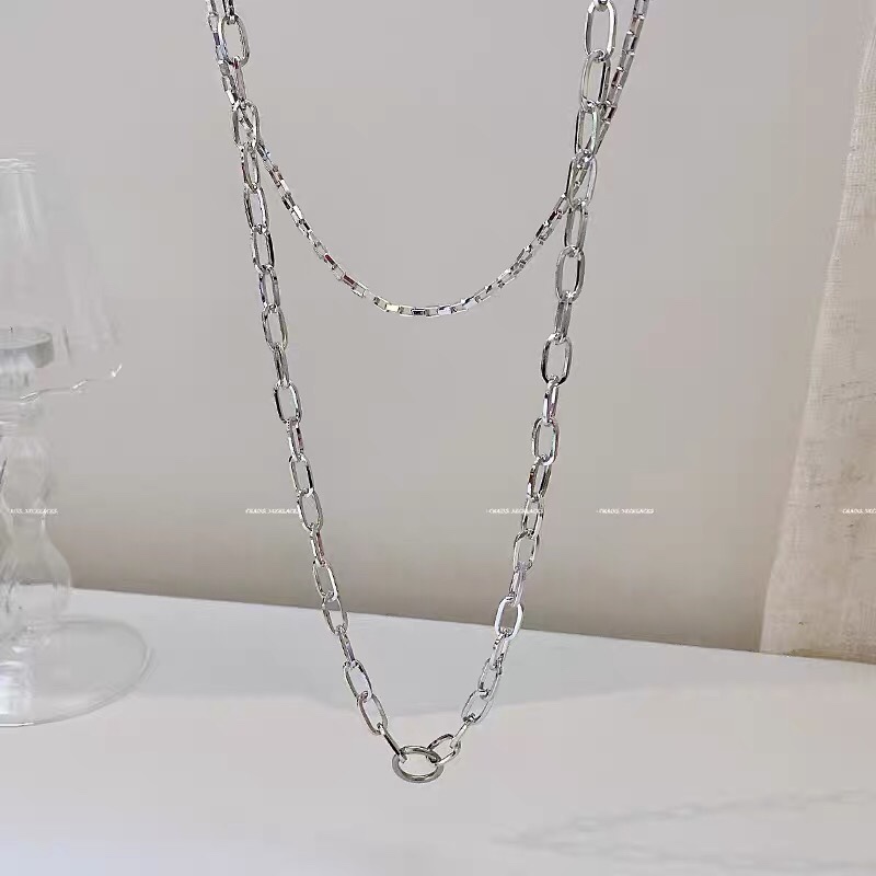 Korean female Internet celebrity's double-layered necklace, retro collarbone sweater chain, trendy and simple 1