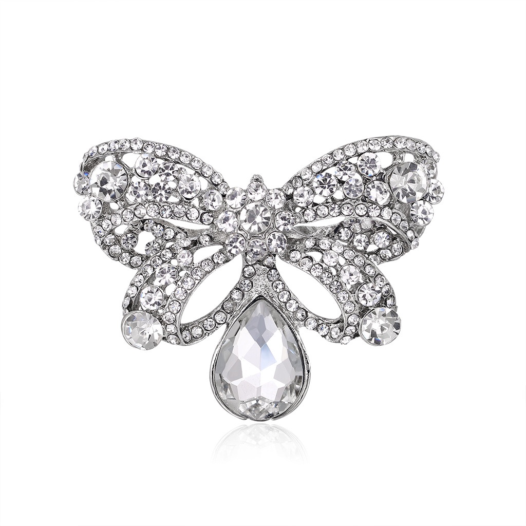 Bow corsage alloy set with white rhinestone pin temperament dress accessories