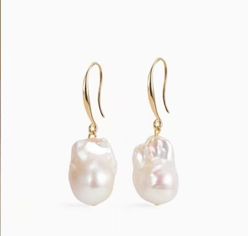 Earhook irregular-shaped pearl earrings details Picture