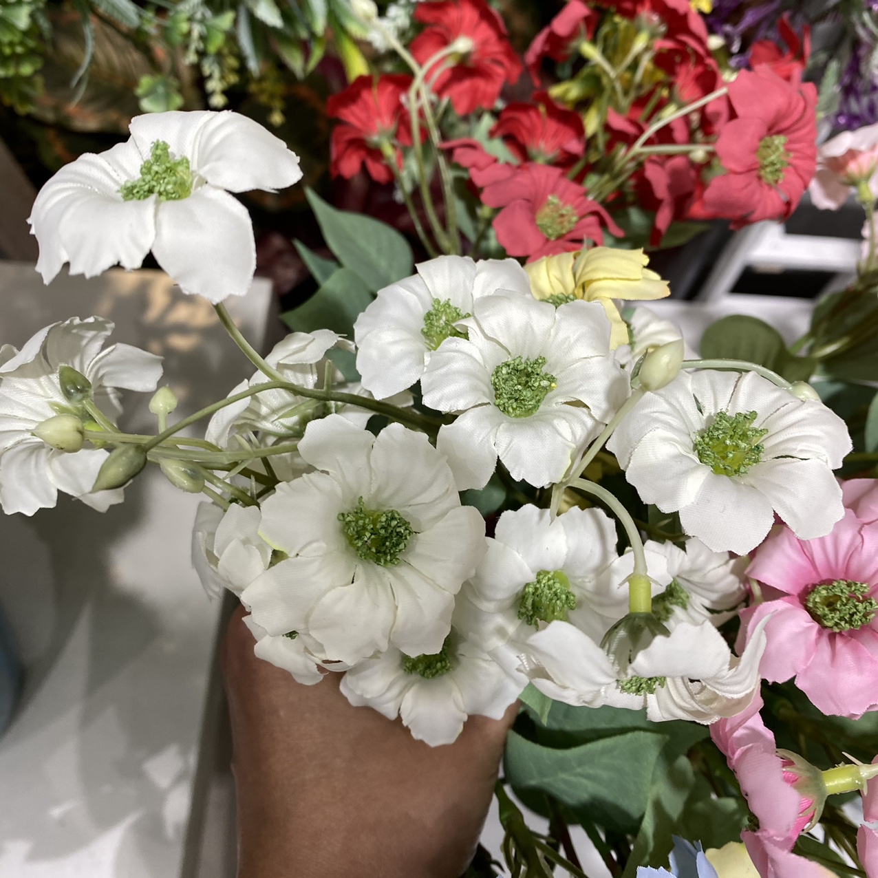Cream white green heart flower