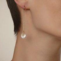 Ear buckle chain round pie true pearl earrings