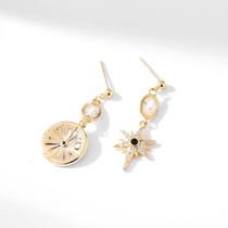 Simple fashion trend radiant round asymmetrical pattern earrings