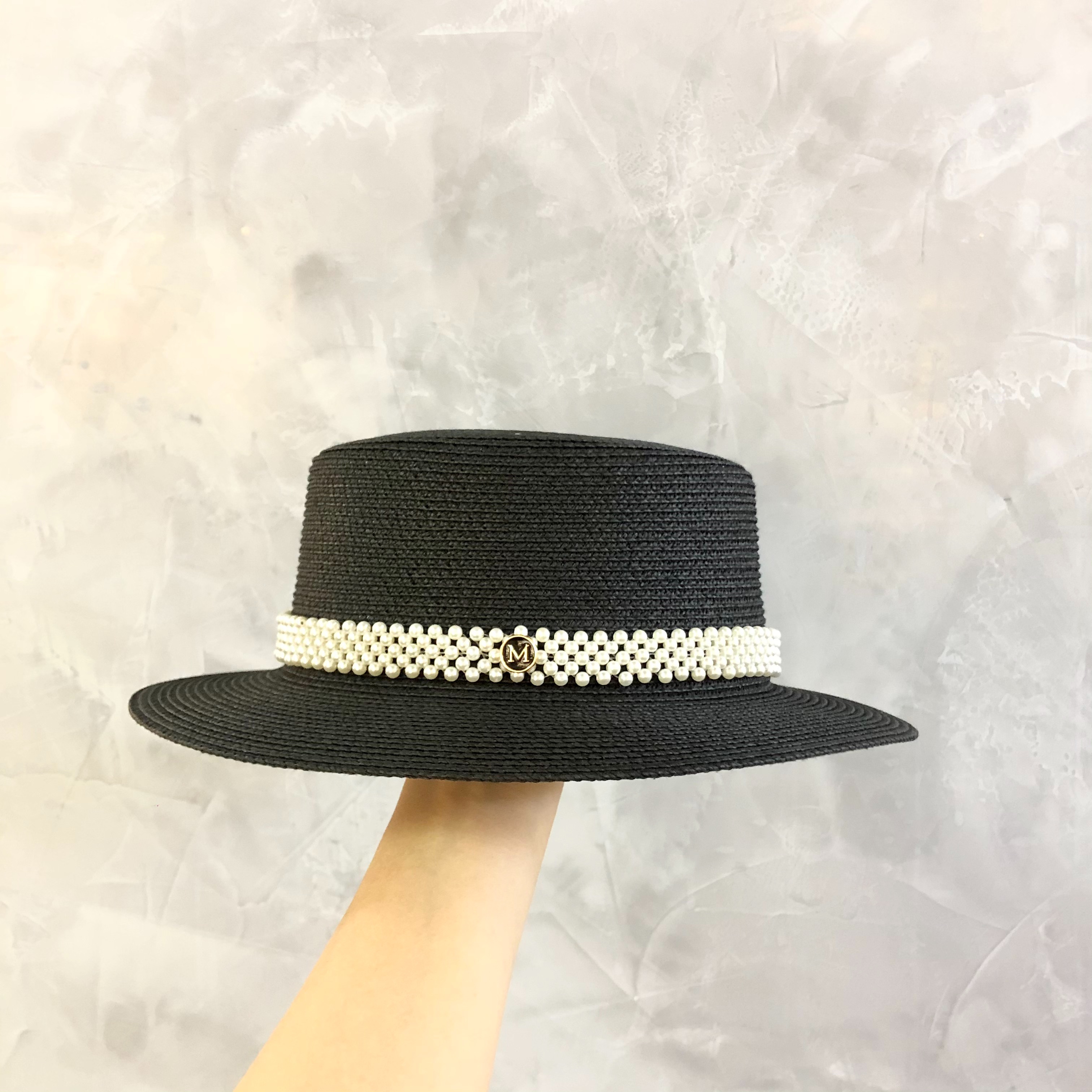 Broad Hat Industry South Korean Girl Pearl Flat Straw Hat Female Net Red Small Fragrant Wind Sun Block Hat British Temperament All The Top Hat Tide Item Picture