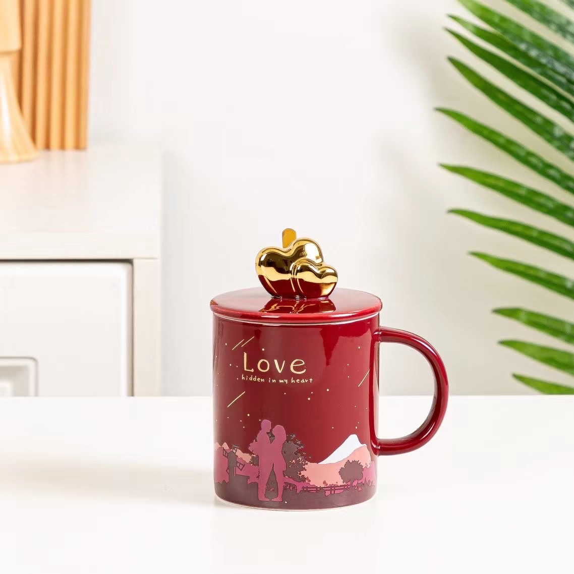 Valentine's Day pair cups, gift cups, the same style as the popular Douyin household couple cups, ceramic children's sets, household breakfast cups, coffee sets, water cups, ceramic three-dimensional relief cups detail image 9