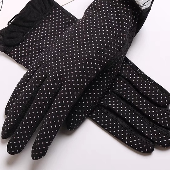 Spring and autumn cotton lace gloves summer female driving bike ride UV protection shade