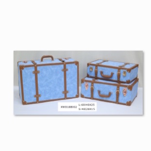 Blue wooden European-style vintage suitcase Prop Clothes storage box Tidy storage Wooden box Vintage leather suitcase suitcase full figure