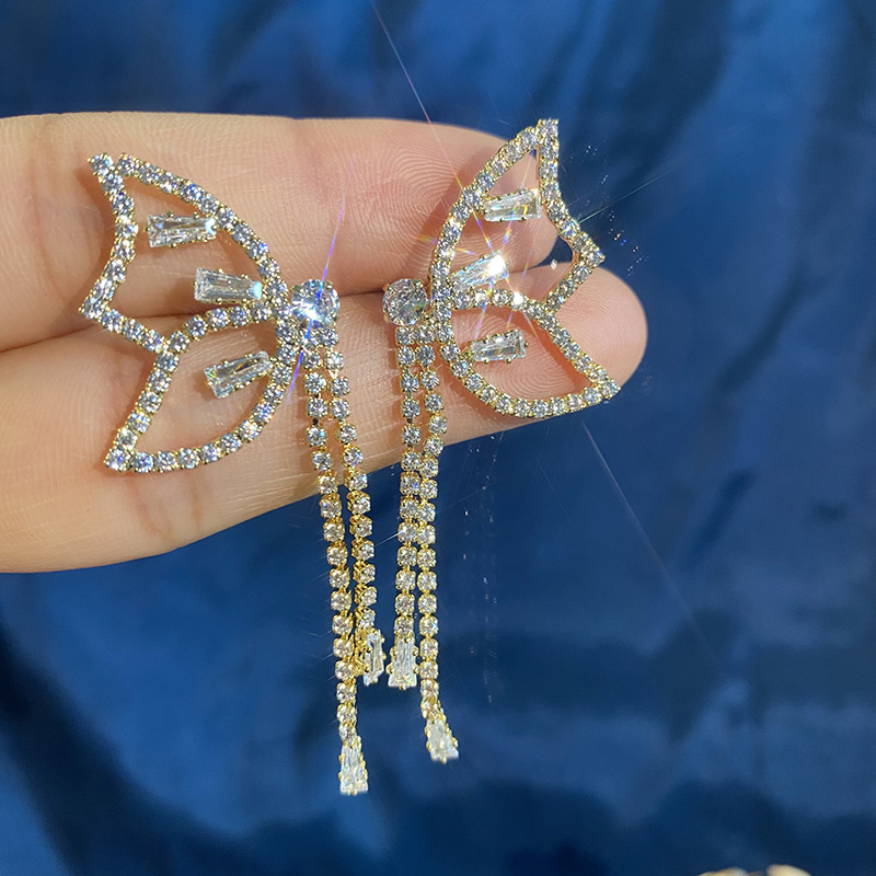 S925 Silver Needle 18K Gold color Earrings Super Fairy butterfly temperament Zircon Korean earrings fashion personality stud earrings