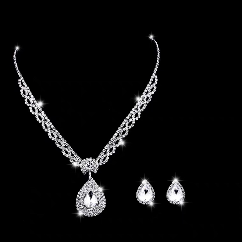 Necklace 354 Japan and South Korea bride set zircon necklace earrings two-piece wedding headwear earrings with accessories new super flash