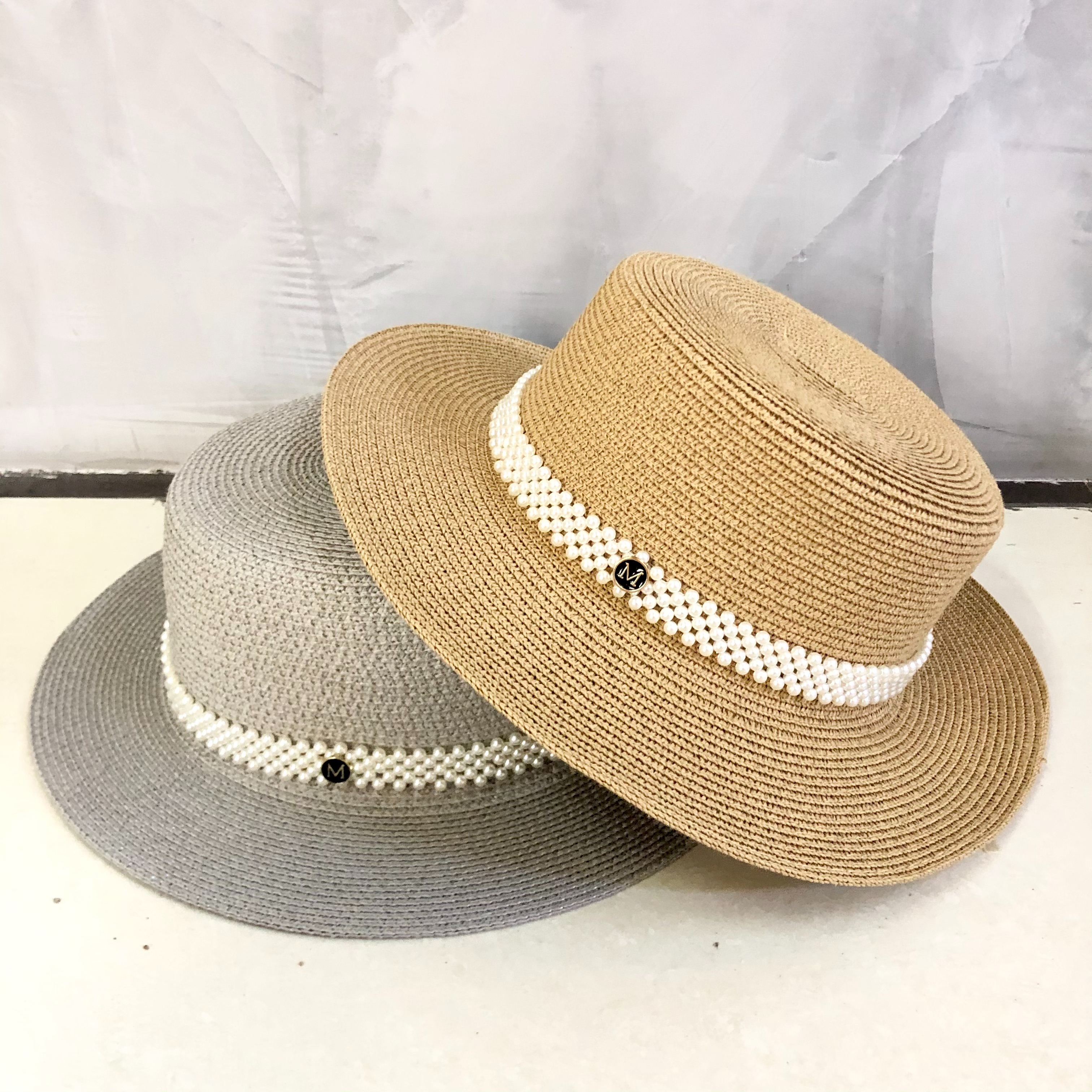 Broad Hat Industry South Korean Girl Pearl Flat Straw Hat Female Net Red Small Fragrant Wind Sun Block Hat British Temperament All The Top Hat Tide details Picture