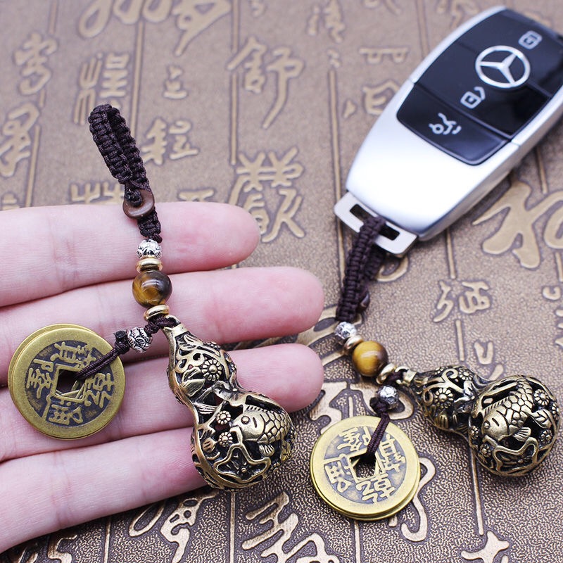 双鱼葫芦5帝钱铜钥匙扣挂件