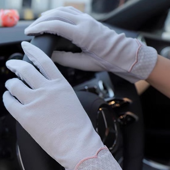 Summer gloves female sunscreen thin short cotton touch screen driving cool non-slip riding spring and autumn