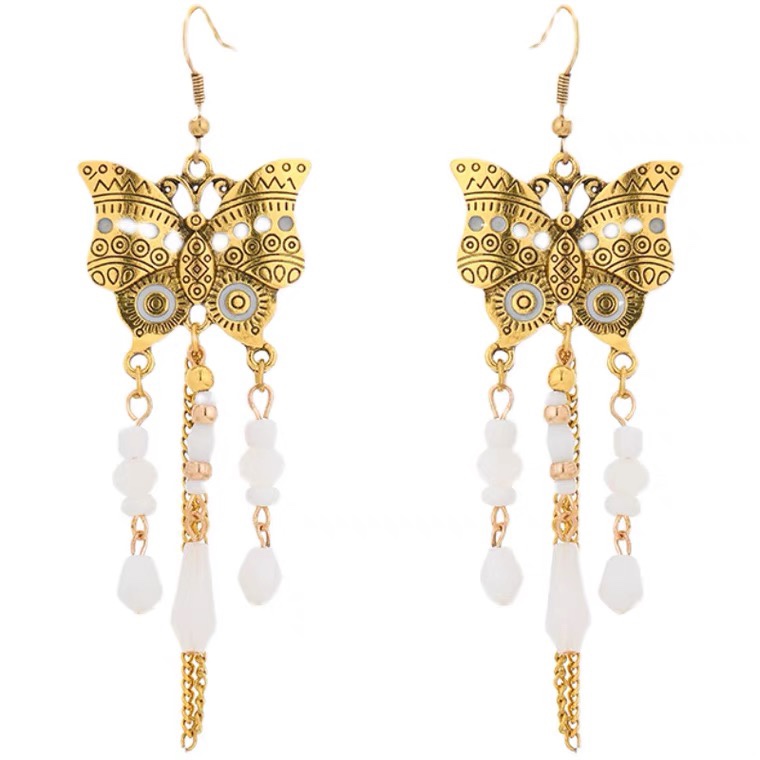Ear hook butterfly glass bead earrings thumbnail