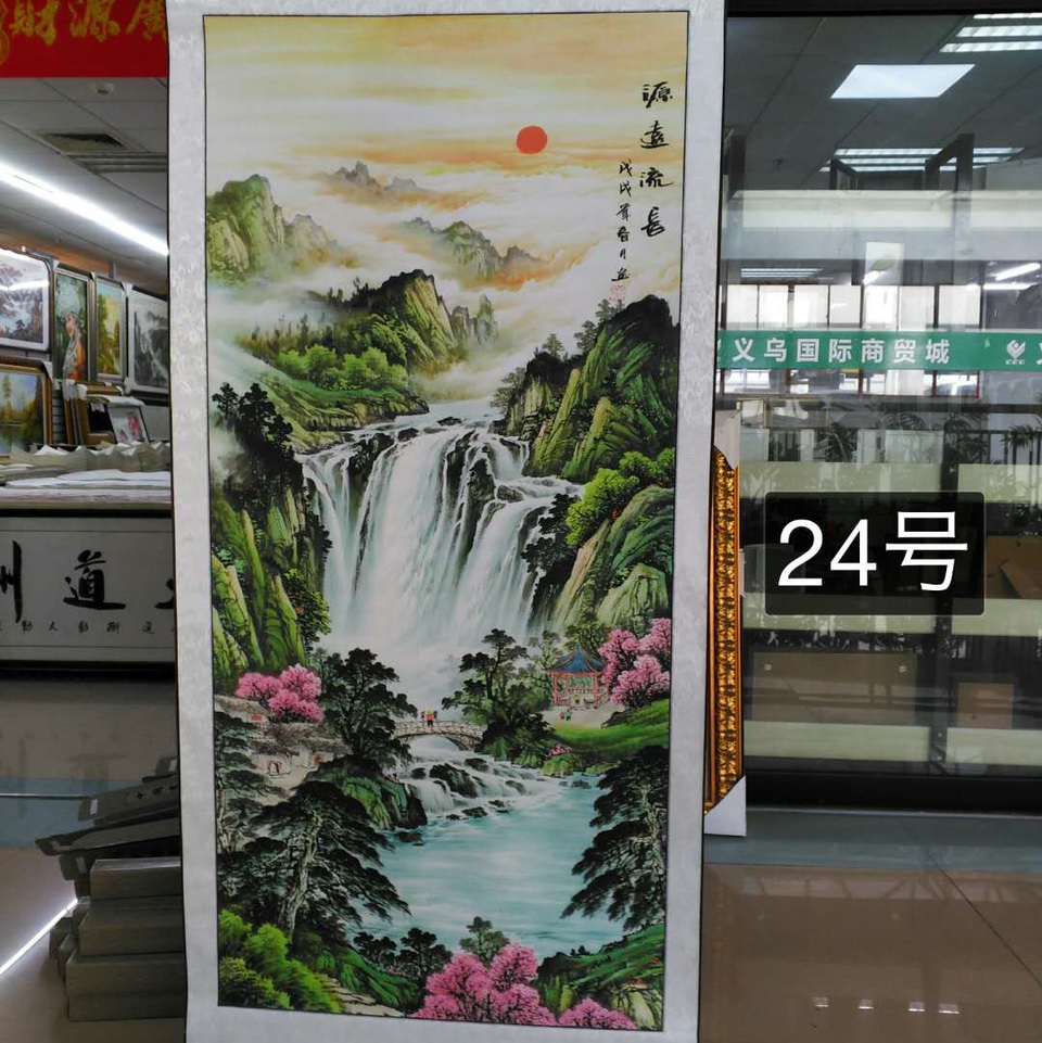 四尺卷轴山水印刷源远流长国画中国画装饰画桃花