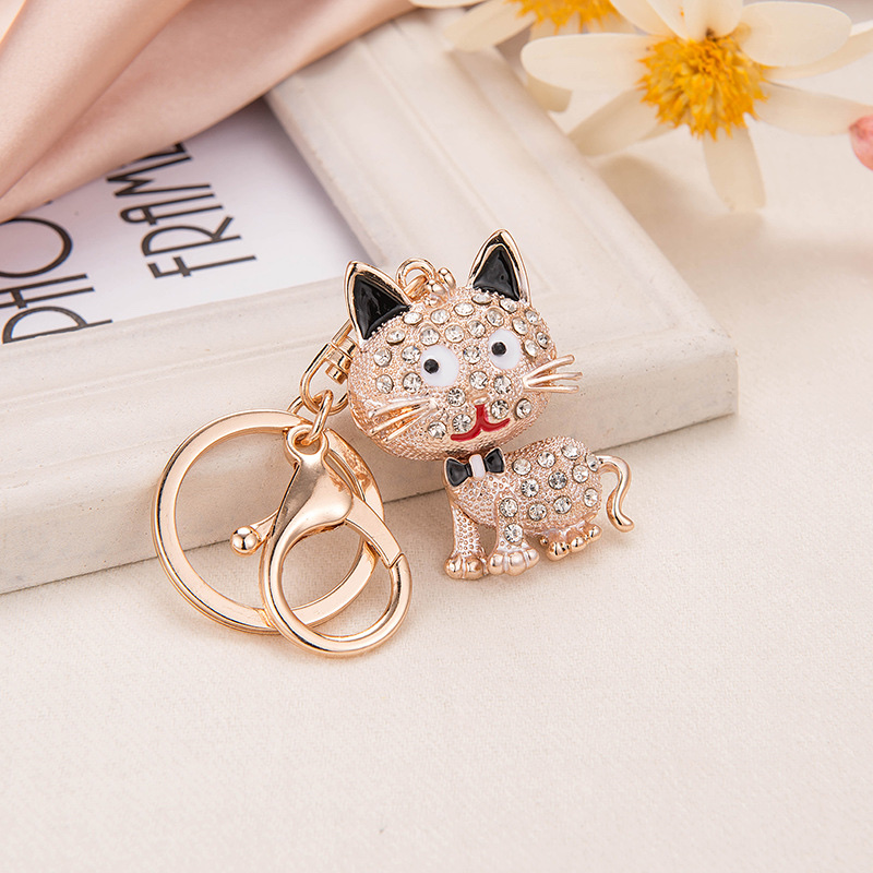 Ma Li Le Korean version creative cute cat crystal diamond keychain Cute car Good Luck pendant Specification image