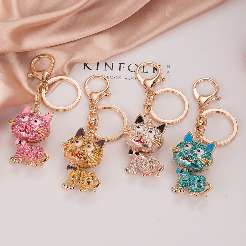 Ma Li Le Korean version creative cute cat crystal diamond keychain Cute car Good Luck pendant