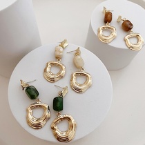 Metallic geometry color earrings, elegant temperament.