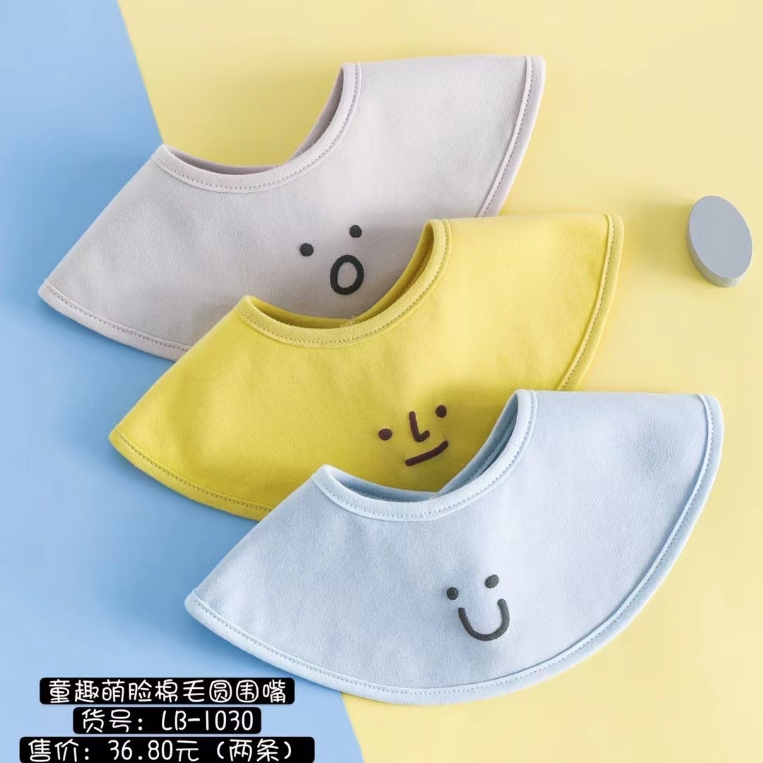 Children's Fun Face Cute Cotton Wool Round Bib, Round Saliva Towel, Item No. : Lb-1030 Specification drawing
