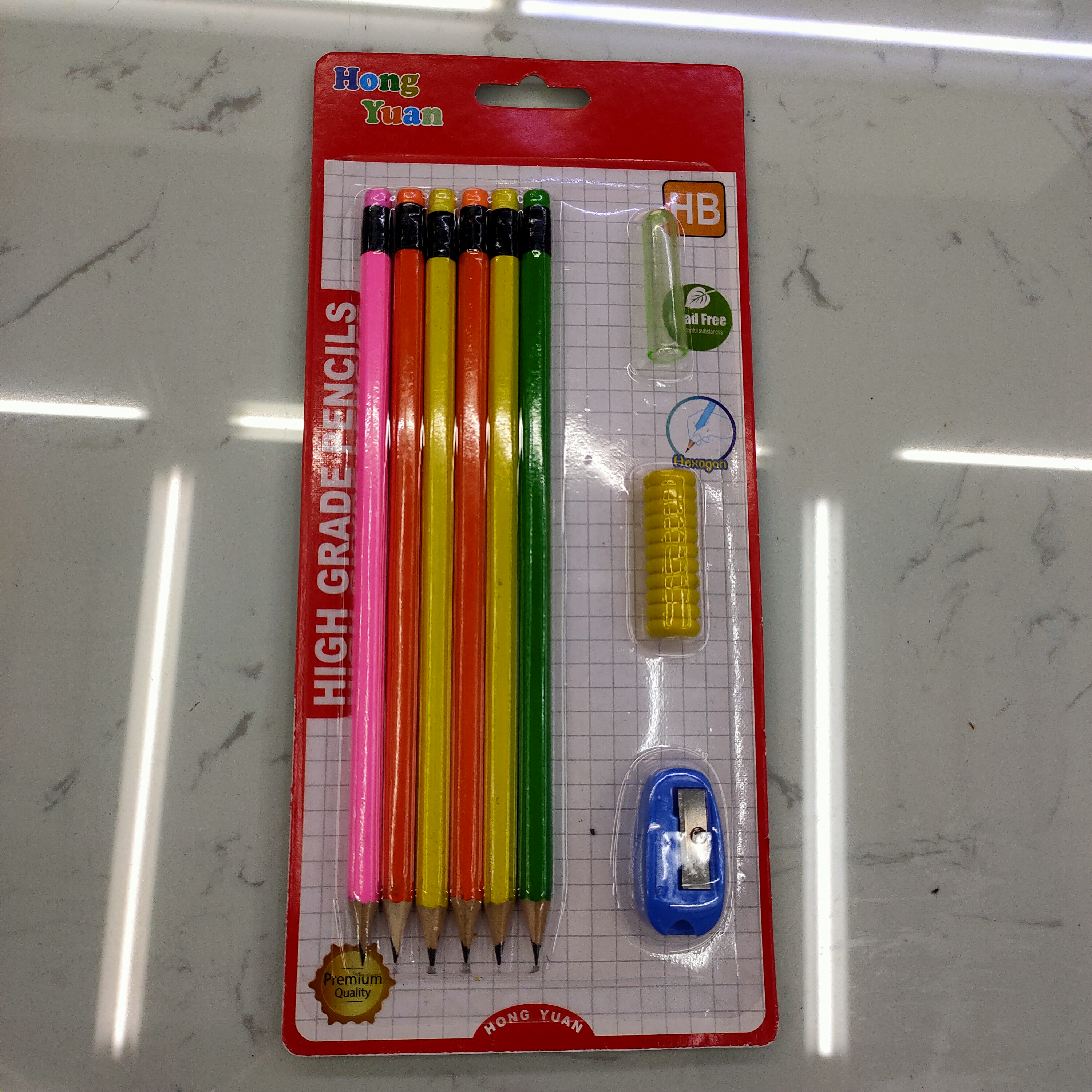 Six pearlescent lacquered pencil clips