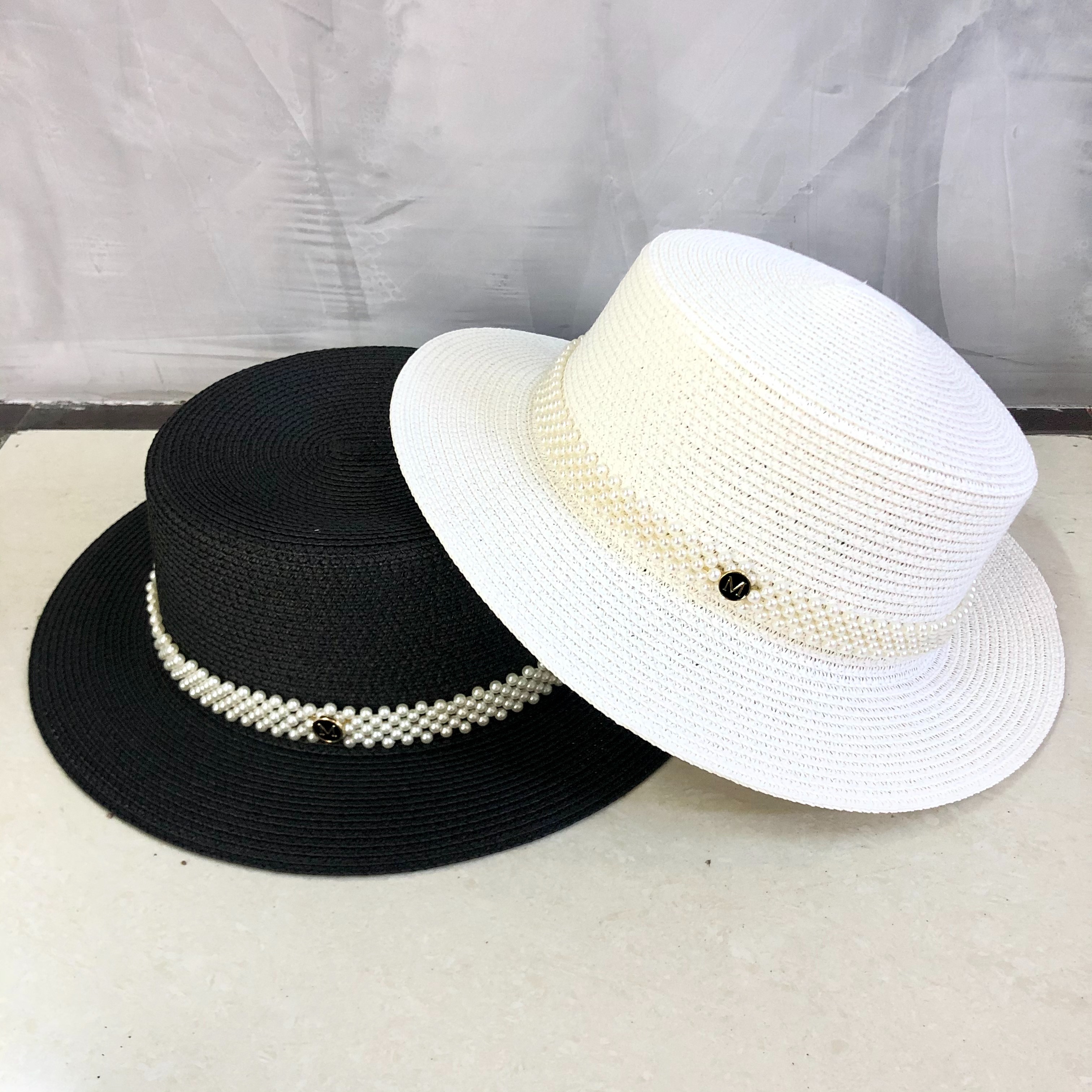 Broad Hat Industry South Korean Girl Pearl Flat Straw Hat Female Net Red Small Fragrant Wind Sun Block Hat British Temperament All The Top Hat Tide Specification drawing