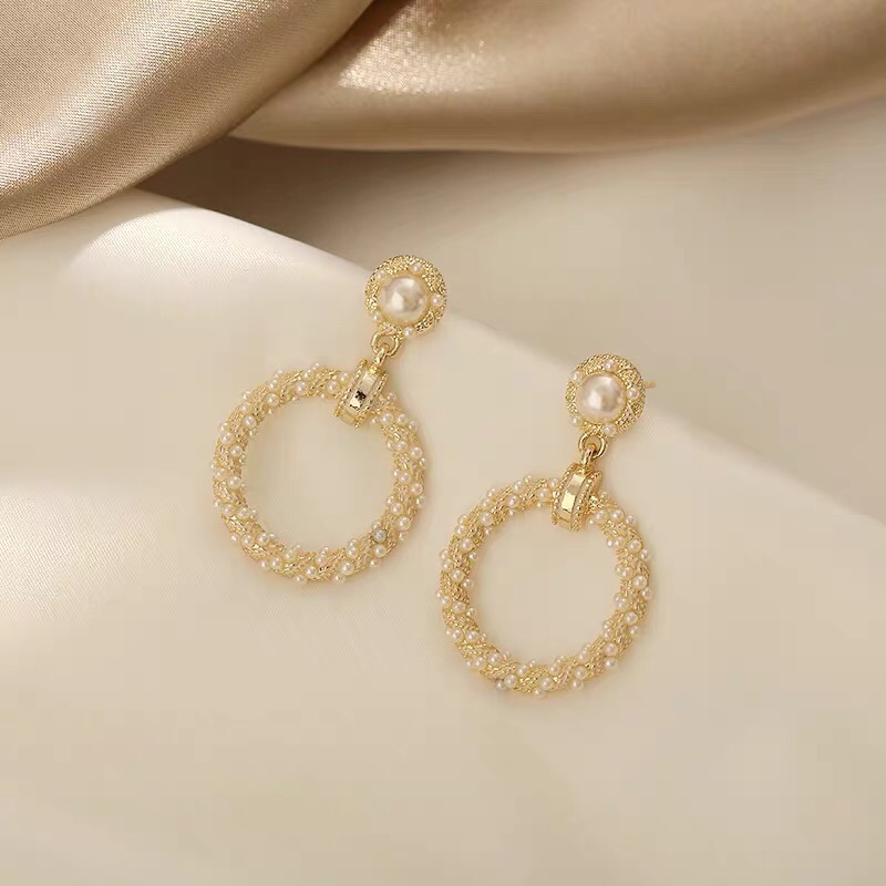 Vintage harbor style artificial pearl hand-woven loop super fairy earrings