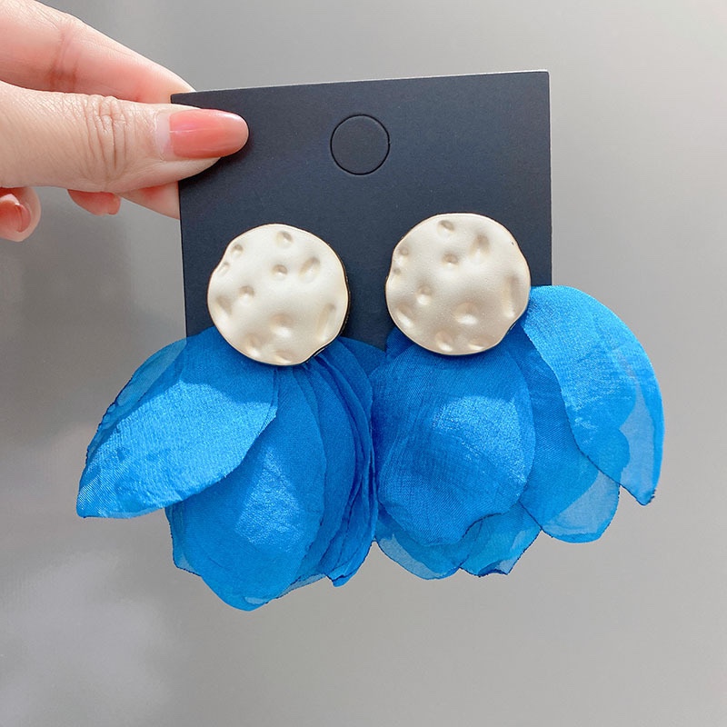 Blue fabric earrings, ethereal.