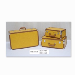 Yellow leather wood European vintage suitcase Prop Clothes storage box Tidy storage Wooden box Vintage leather suitcase suitcase