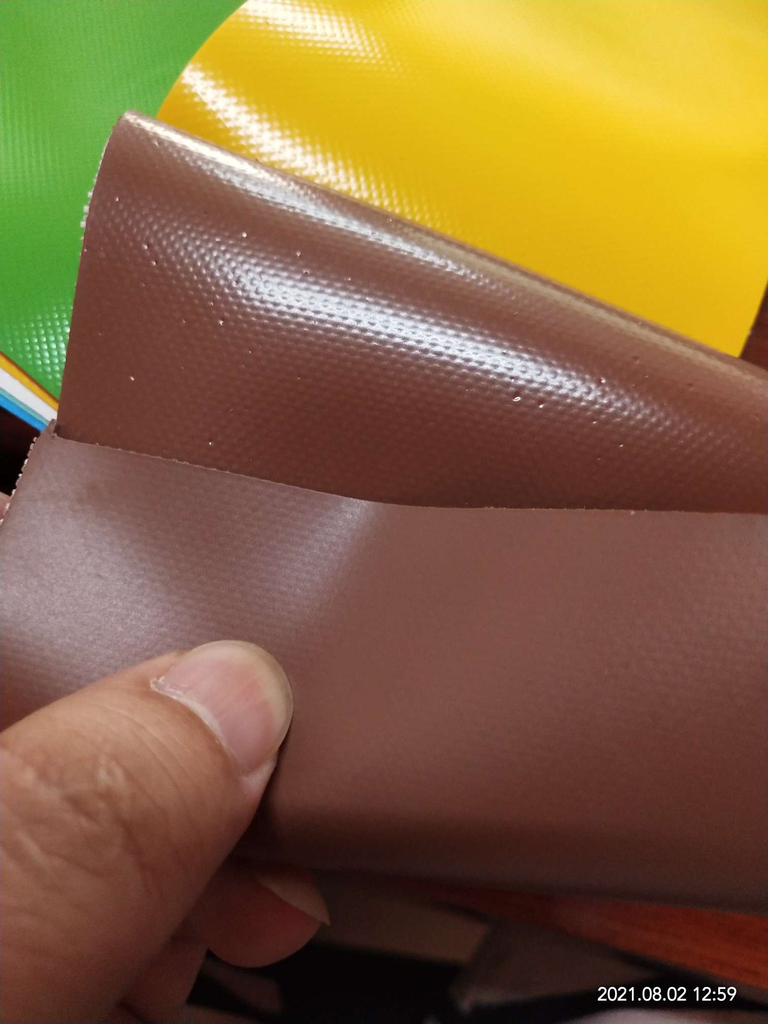 High-quality matte coffee-colored PVC mesh fabric for luggage is suitable for various types of roller shutters, tool bags and special fabric for bags details Picture