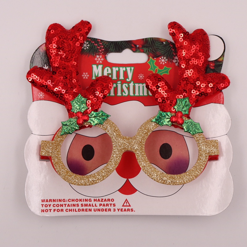 圣诞装饰眼镜圣诞鹿角眼镜圣诞装饰用品儿童眼镜小亮片大红鹿角眼镜详情图1