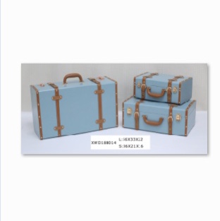 Light blue wooden European-style vintage suitcase Prop Clothes storage box Tidy storage Wooden box Vintage leather suitcase suitcase full figure
