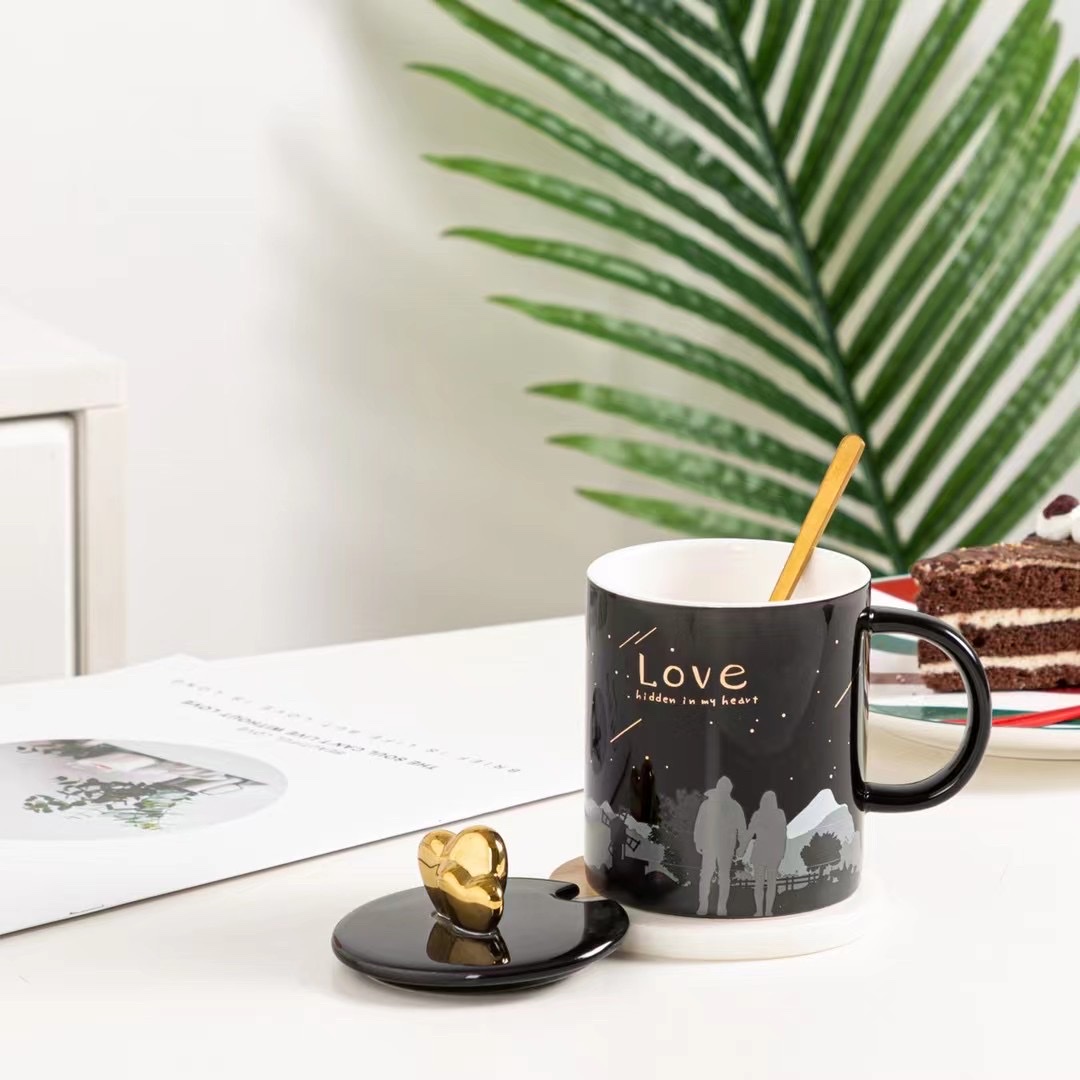 Valentine's Day pair cups, gift cups, the same style as the popular Douyin household couple cups, ceramic children's sets, household breakfast cups, coffee sets, water cups, ceramic three-dimensional relief cups detail image 5