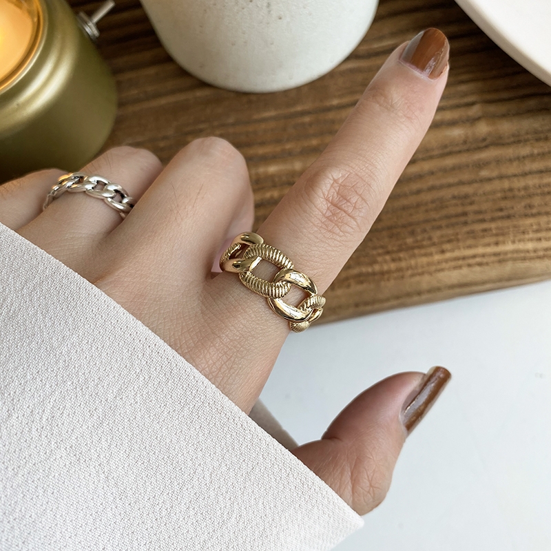 Ring female niche adjustable fashion personality opening ring retro European chain