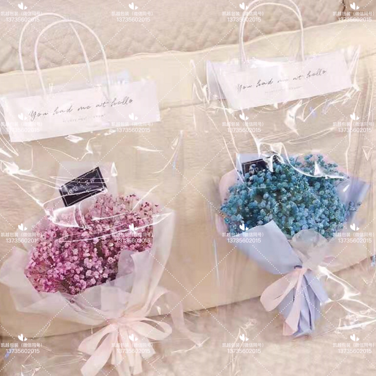 鲜花包装袋透明手提袋鲜花花束包装袋网红手提鲜花袋礼品包装100