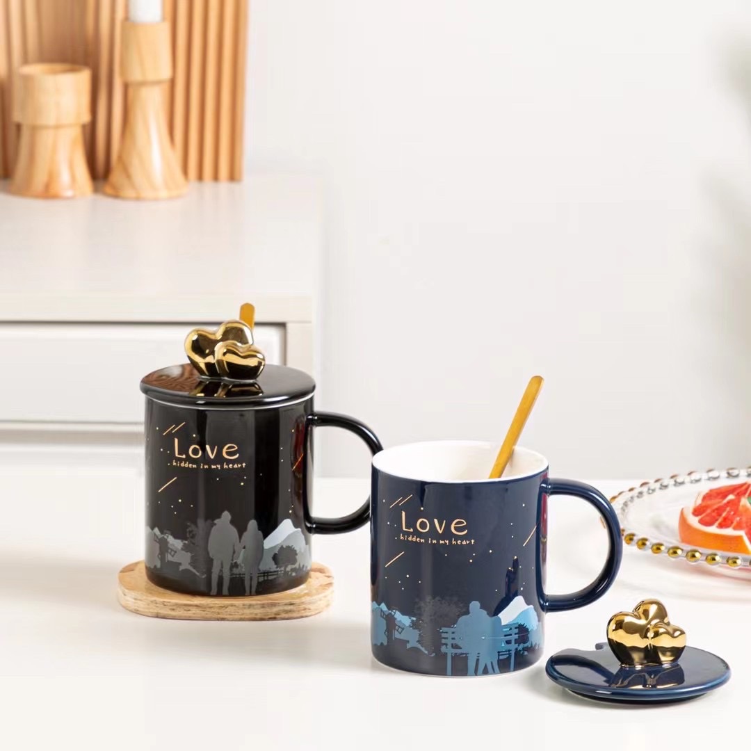 Valentine's Day pair cups, gift cups, the same style as the popular Douyin household couple cups, ceramic children's sets, household breakfast cups, coffee sets, water cups, ceramic three-dimensional relief cups detail image 3