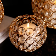 欧式轻奢水晶球玻璃烛台摆件烛光晚餐道具北欧家用镂空烛杯浪漫灯 大号