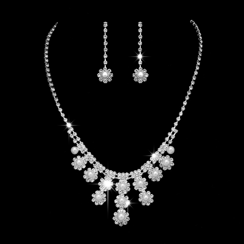Necklace 329 Bride necklace Wedding jewelry Artificial Zircon necklace earrings set Wedding dinner banquet Korean dress jewelry