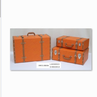 Wooden European-style vintage suitcase Prop Clothes storage box Tidy storage Wooden box Vintage leather suitcase Luggage box thumbnail