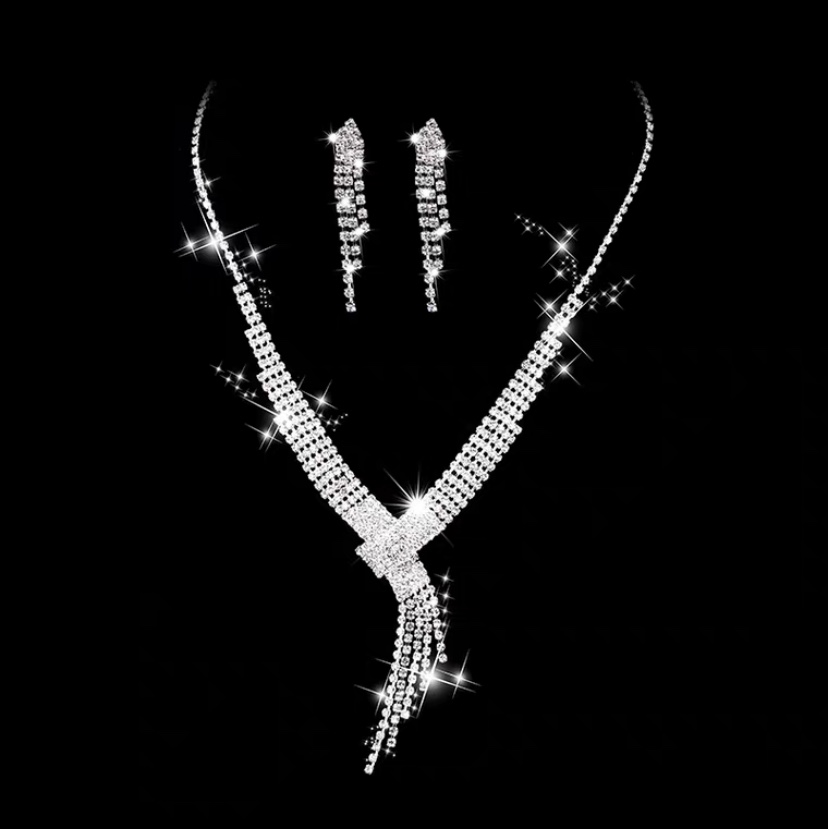 Necklace 358 new bridal accessories Wedding bridal necklace Wedding accessories Wedding rhinestone earrings set chain Korean style