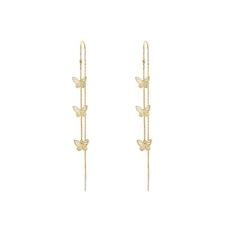 Butterfly long earrings with small zirconium thin chain