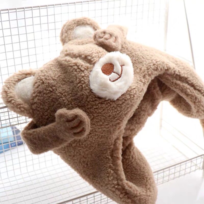 抖音网红气囊耳朵会动卡通小熊羊羔毛保暖加厚儿童成人可带帽