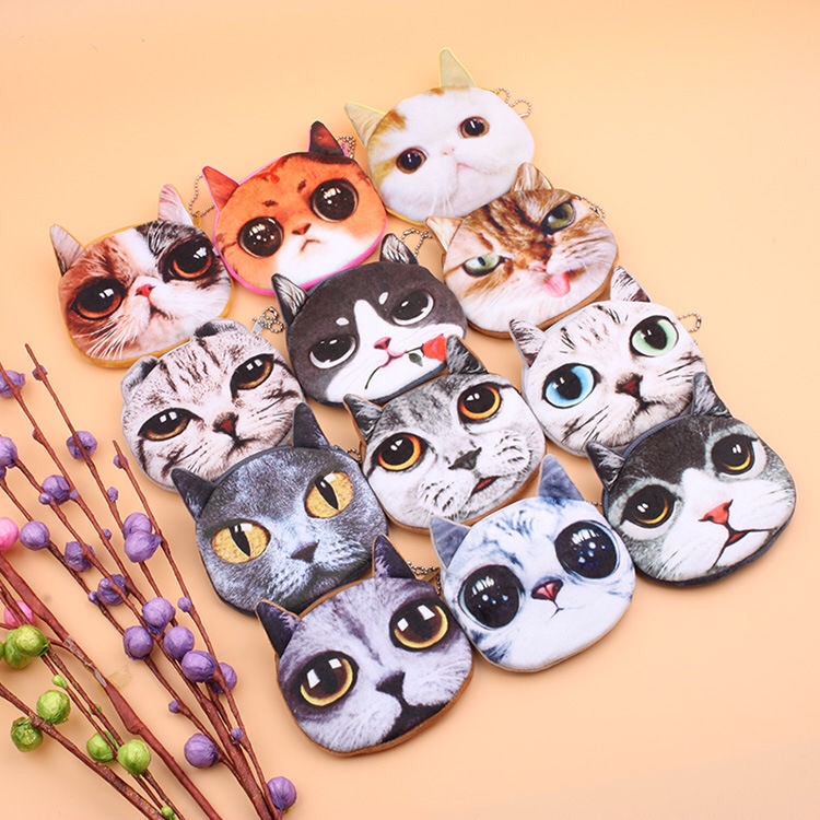 Harajuku Cat Dog Coin Purse Coin Bag Card Bag Hold bag Cat head Dog head small purse Cute animal bag