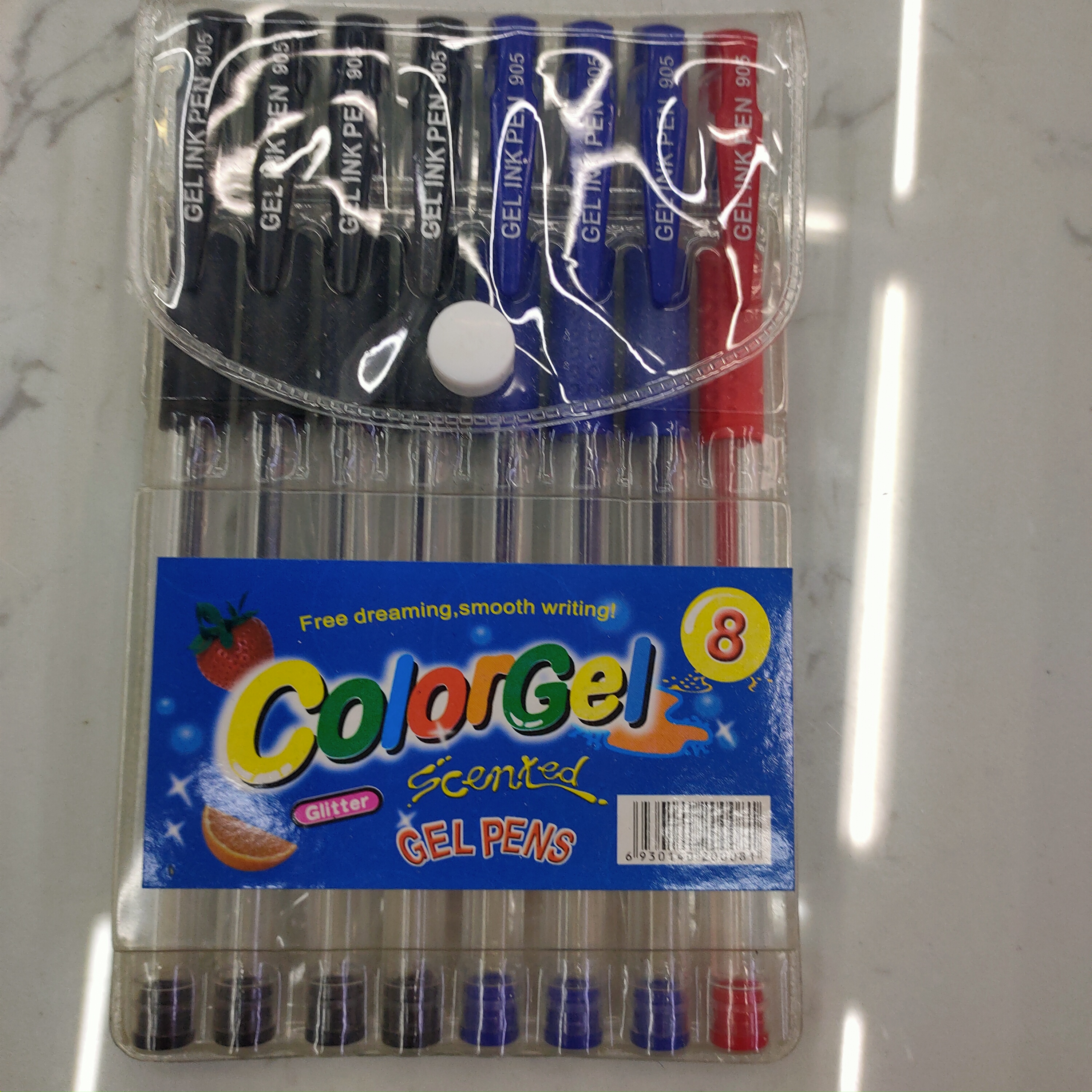 Packed in a bag of 8 gel pens
