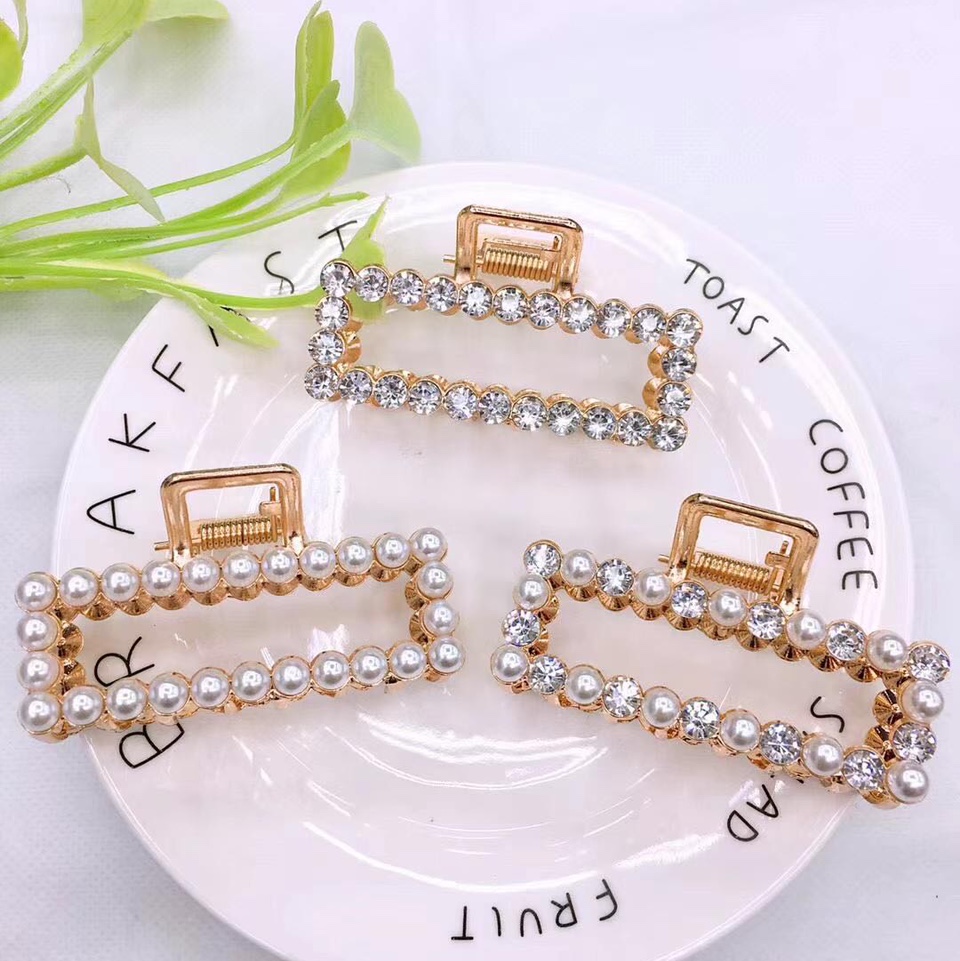 闻悦饰品发夹厂家直销方块珍珠钻发夹