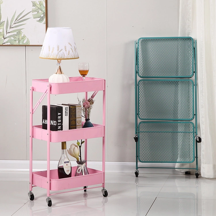 小推车置物架 现货客厅厨房收纳整理置物架批发定制可折叠置物架详情图3