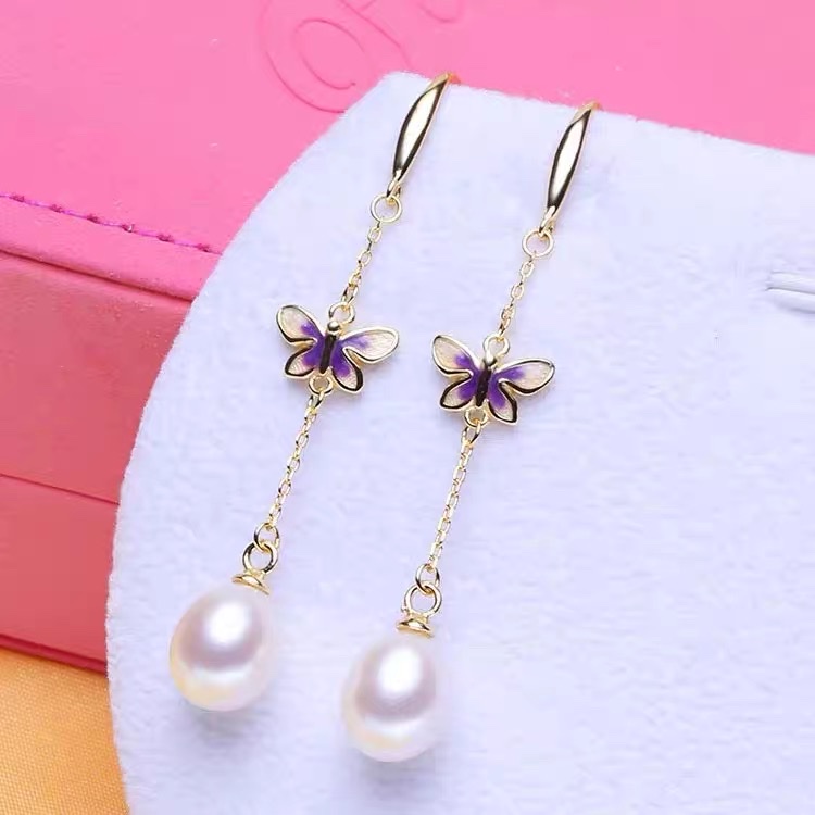 Copper ear hook flower butterfly long earrings details Picture
