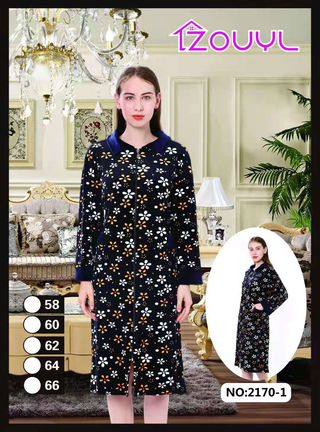 Zipper lapel 8-quarter sleeve long dress for women, large-sized home wear Application Scenario